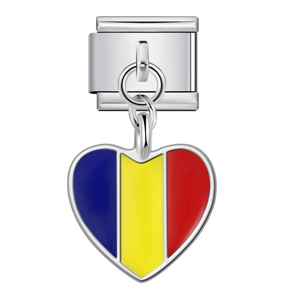 Heart-shaped national flag pendant, Italian modular bracelet, single hook, DIY elastic splicing titanium steel watch strap chain.
