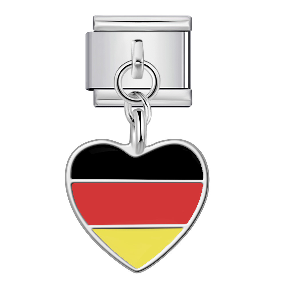 Heart-shaped national flag pendant, Italian modular bracelet, single hook, DIY elastic splicing titanium steel watch strap chain.