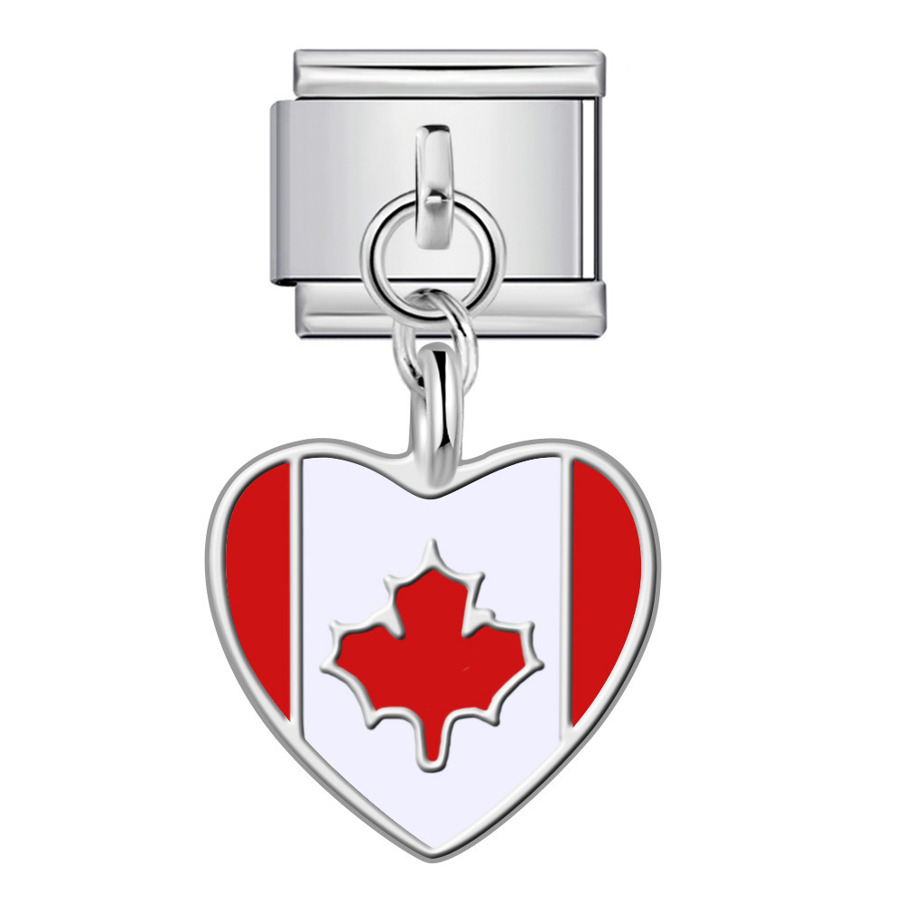 Heart-shaped national flag pendant, Italian modular bracelet, single hook, DIY elastic splicing titanium steel watch strap chain.