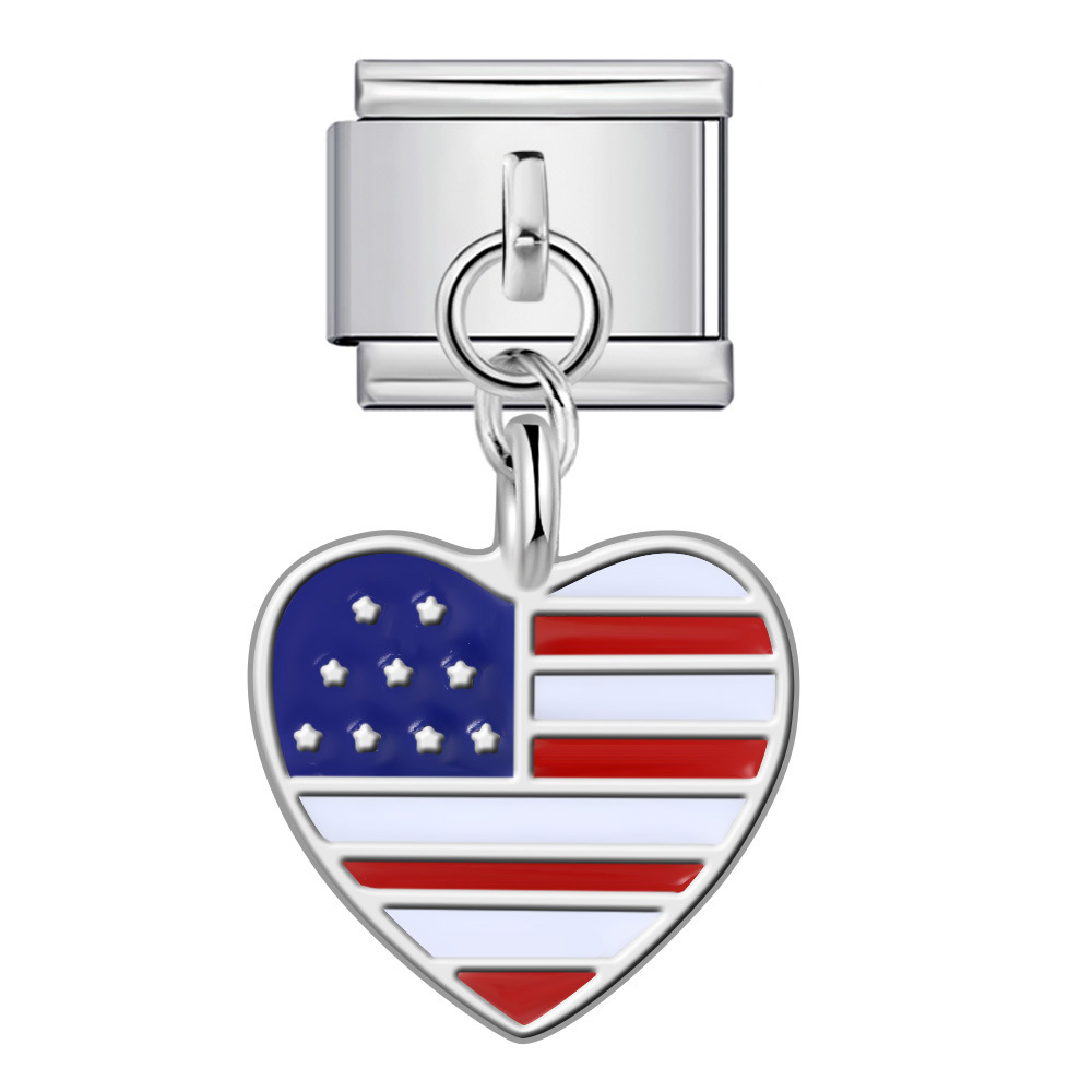 Heart-shaped national flag pendant, Italian modular bracelet, single hook, DIY elastic splicing titanium steel watch strap chain.