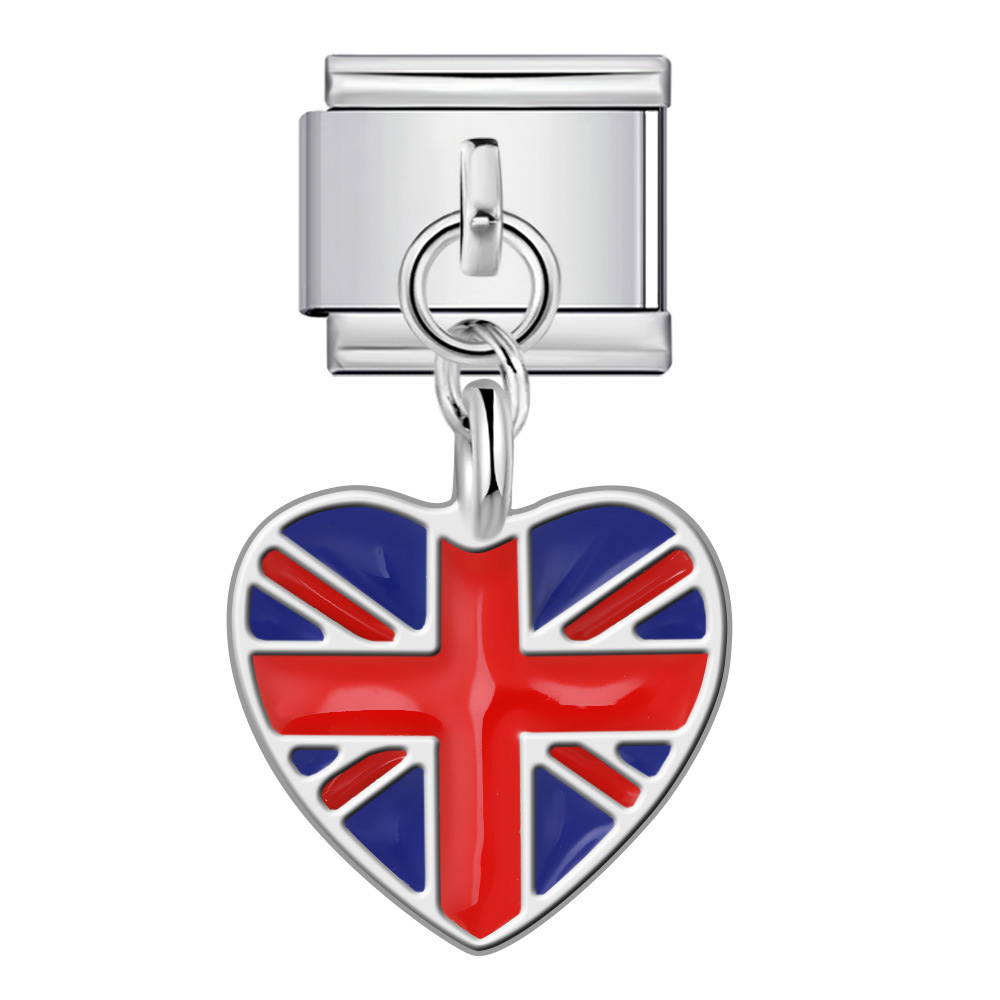 Heart-shaped national flag pendant, Italian modular bracelet, single hook, DIY elastic splicing titanium steel watch strap chain.