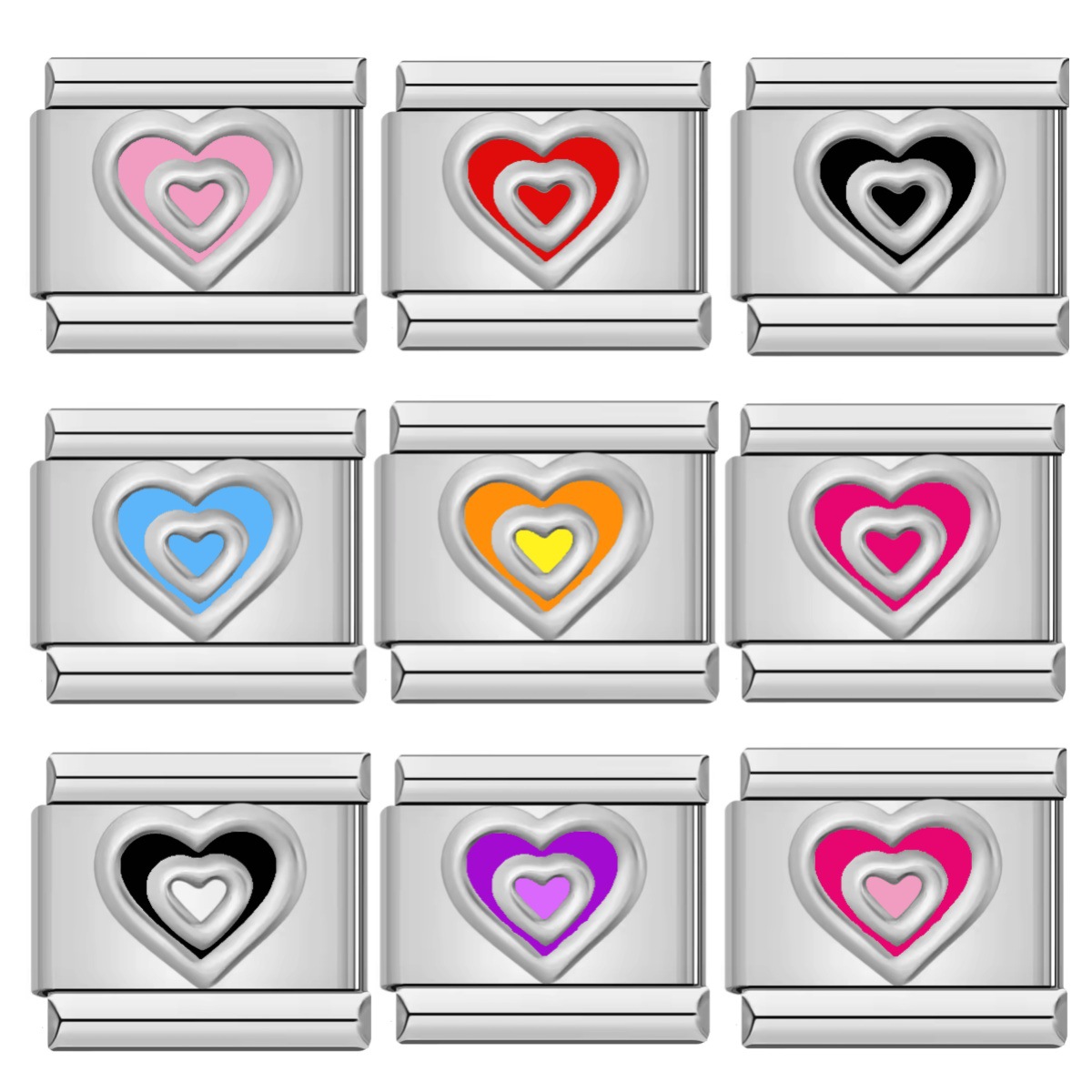 DIY Italian modular bracelet with colorful dripping double-layer heart pattern, titanium steel elastic splicing bracelet accessories.