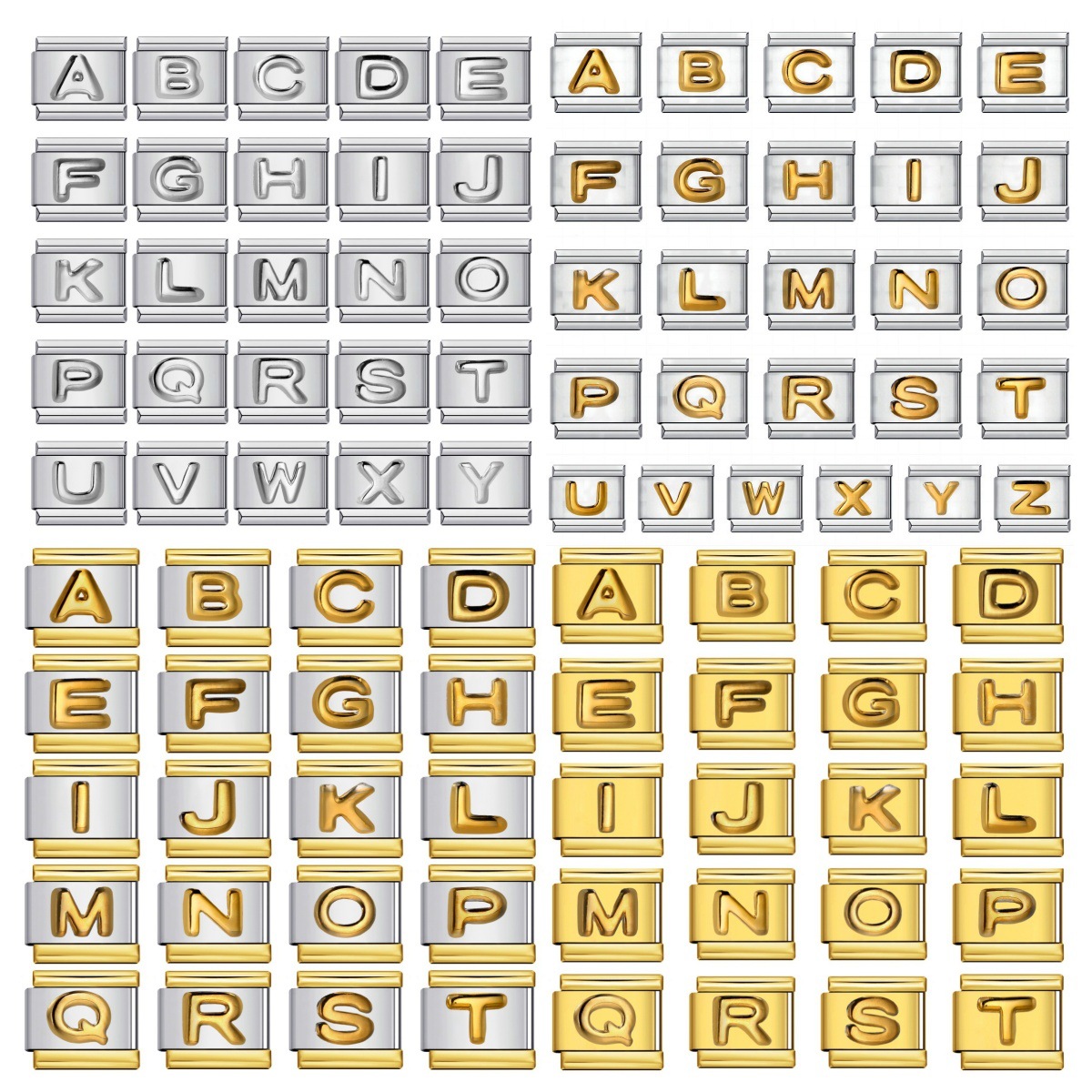 Cross-border popular convex English letter collection stainless steel gold-plated DIY Italian modular bracelet