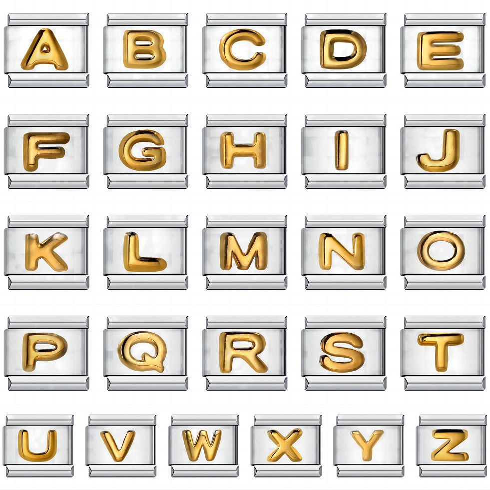 Cross-border popular convex English letter collection stainless steel gold-plated DIY Italian modular bracelet