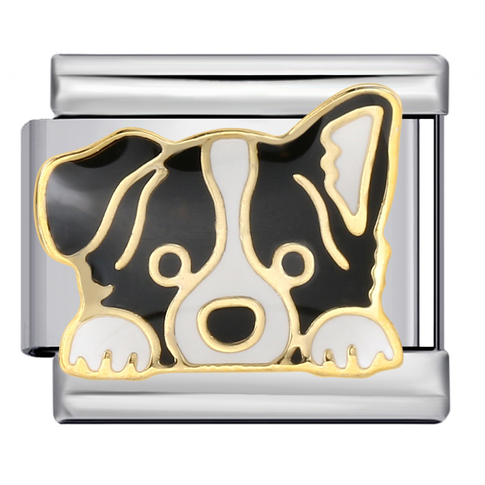 New gold and silver pet dog series titanium steel watch strap chain with gold plating, welding, and oil dripping DIY Italian modular bracelet