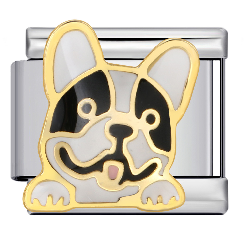 New gold and silver pet dog series titanium steel watch strap chain with gold plating, welding, and oil dripping DIY Italian modular bracelet