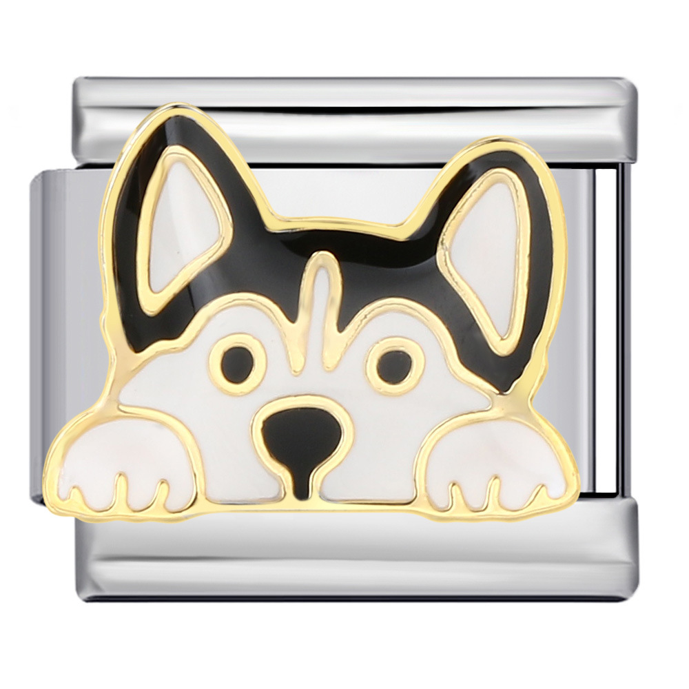 New gold and silver pet dog series titanium steel watch strap chain with gold plating, welding, and oil dripping DIY Italian modular bracelet