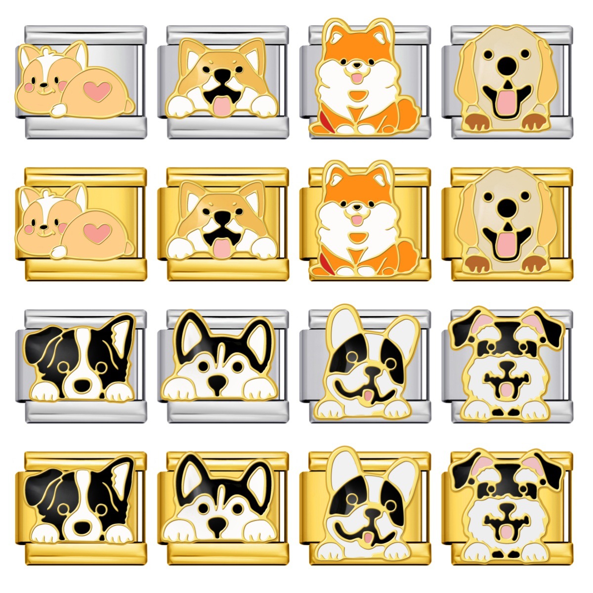 New gold and silver pet dog series titanium steel watch strap chain with gold plating, welding, and oil dripping DIY Italian modular bracelet
