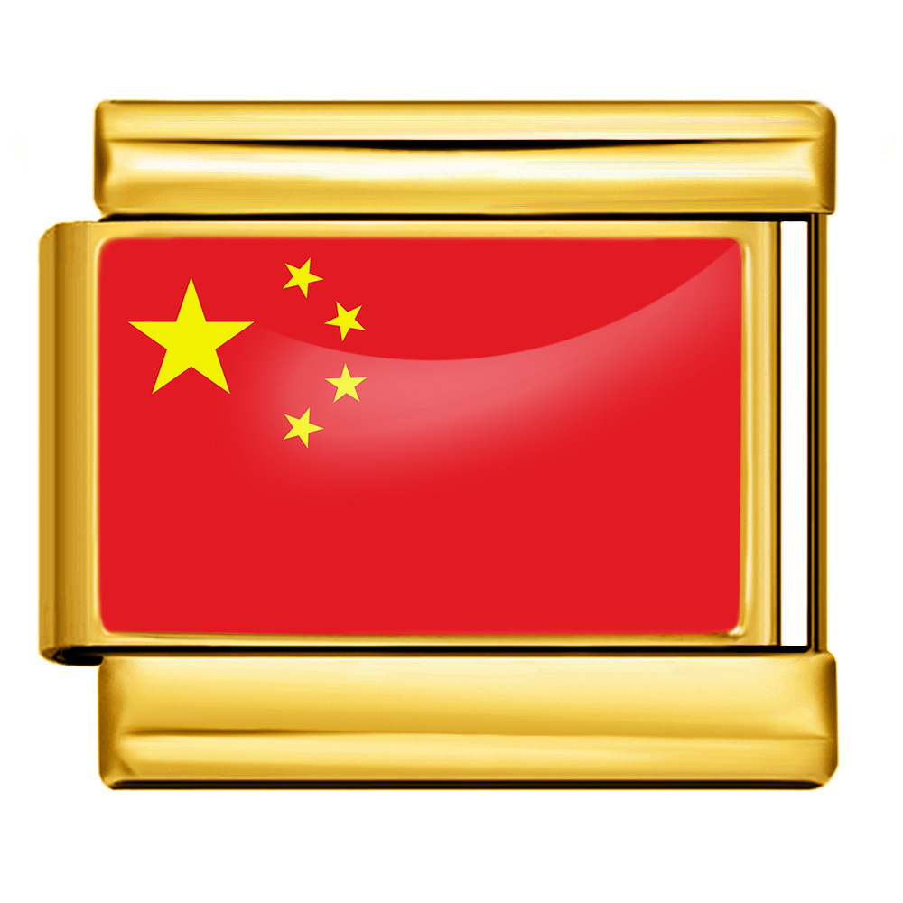 Wholesale of gold and silver background world flag photos, epoxy resin series, stainless steel DIY Italian modular bracelet accessories.