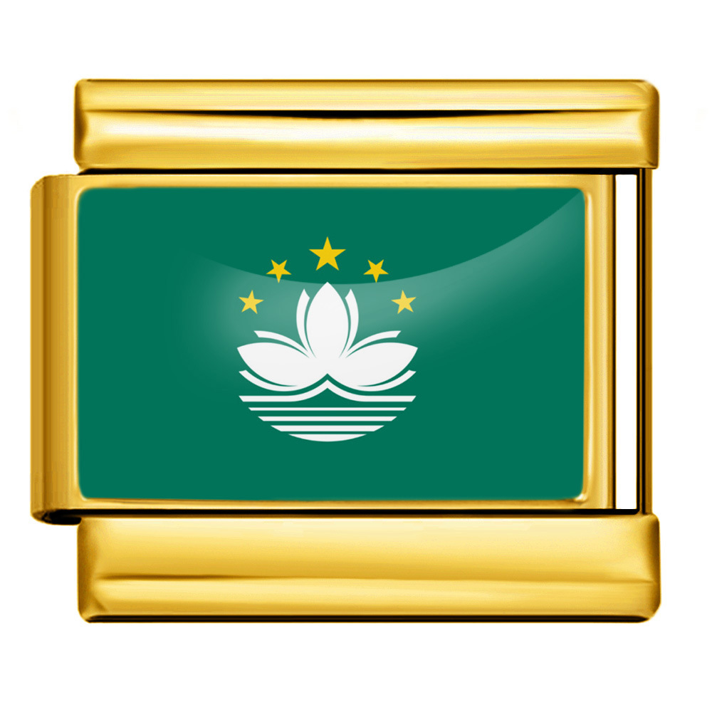 Wholesale of gold and silver background world flag photos, epoxy resin series, stainless steel DIY Italian modular bracelet accessories.