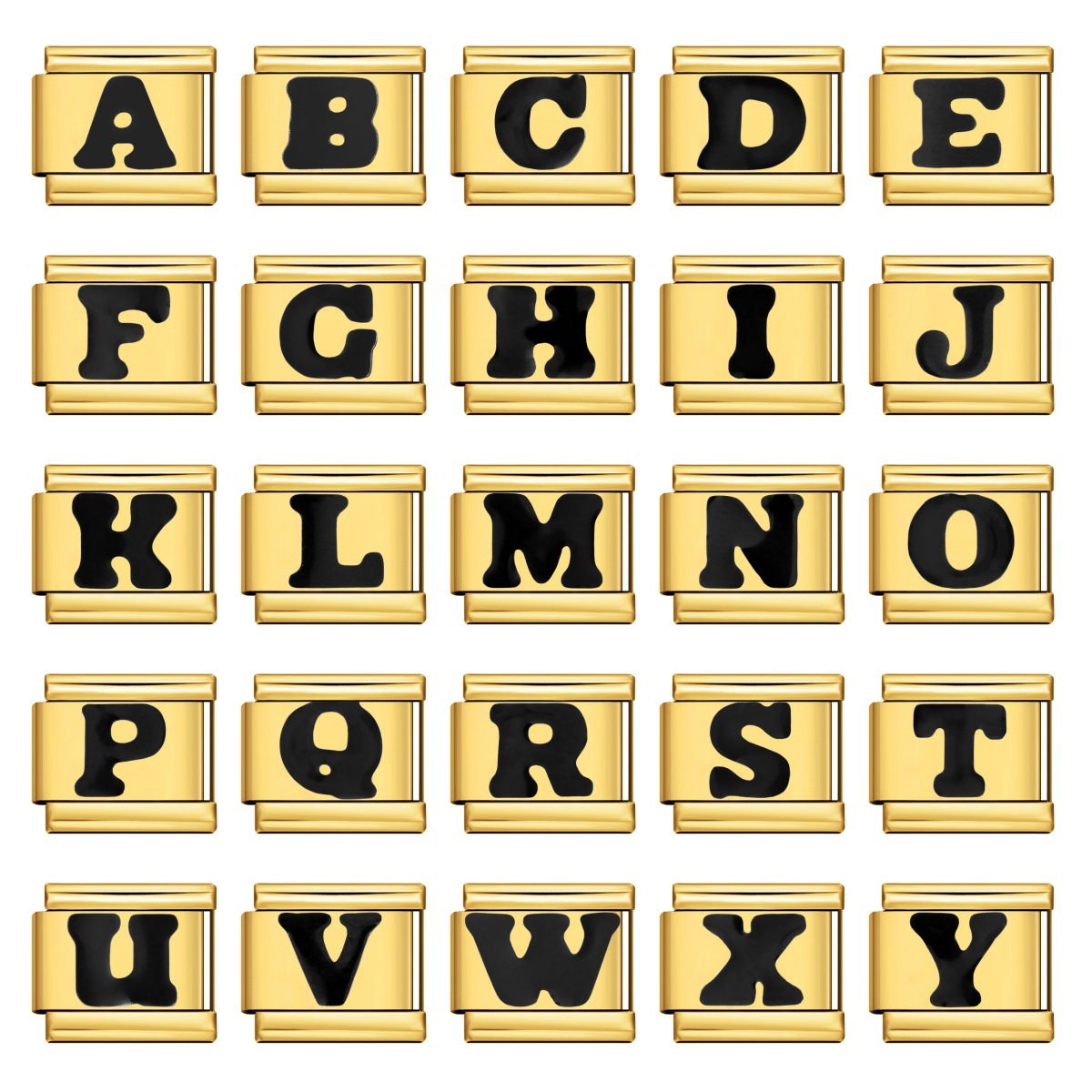 Popular Titanium Steel All-Gold Concave Multi-Color Letter DIY Italian Modular Bracelet