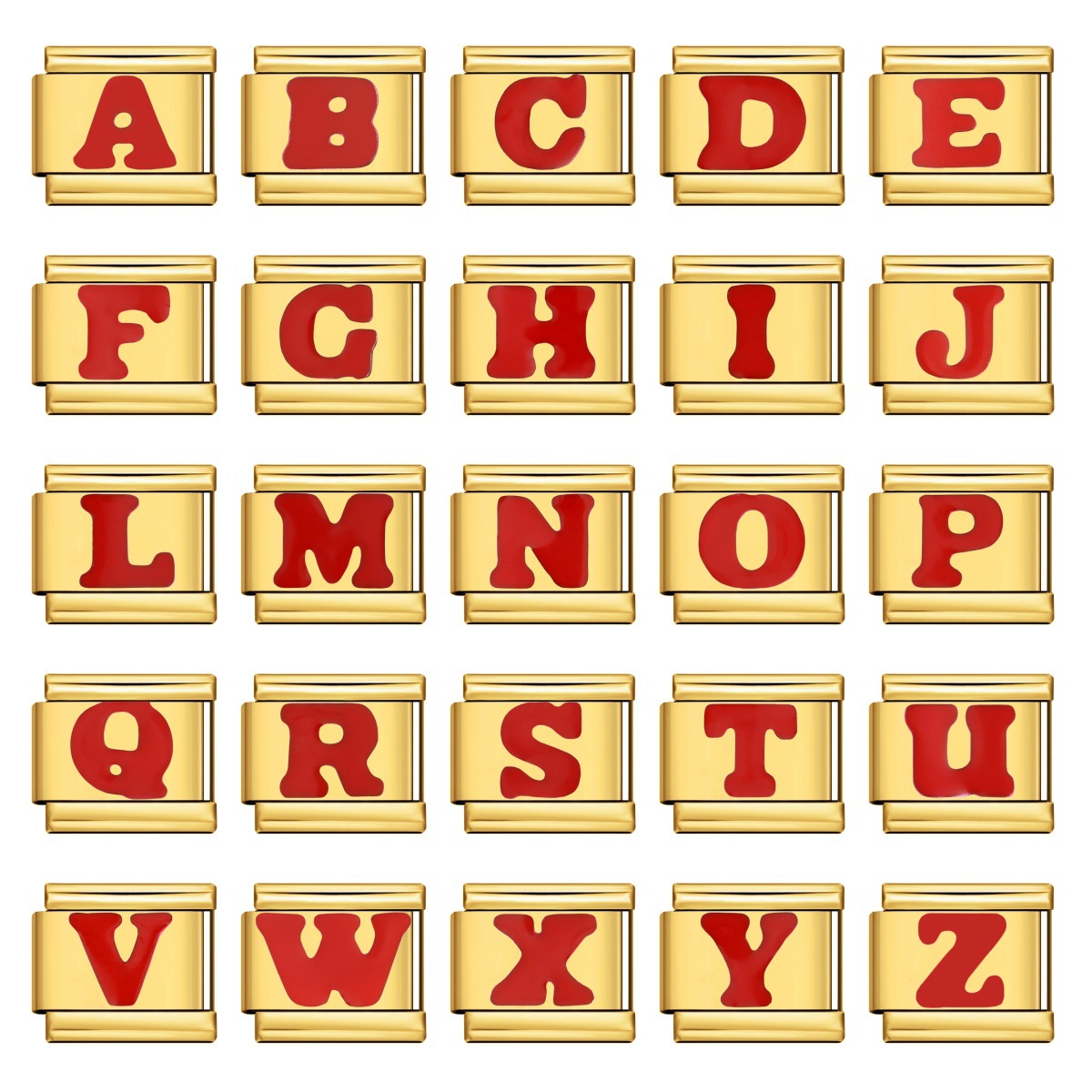 Popular Titanium Steel All-Gold Concave Multi-Color Letter DIY Italian Modular Bracelet