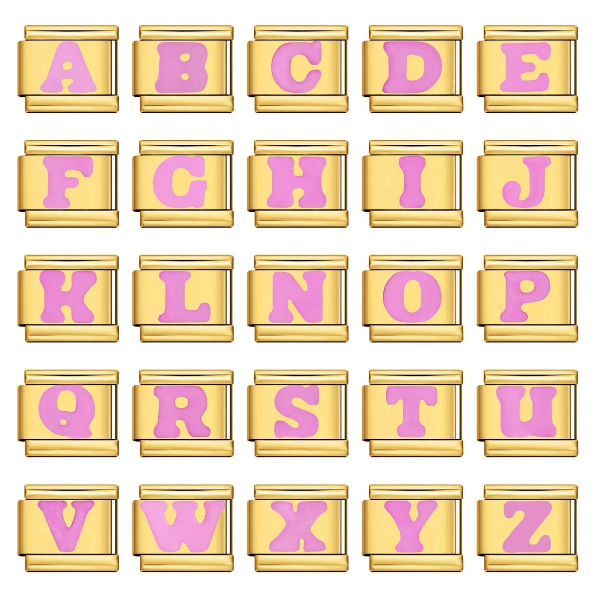 Popular Titanium Steel All-Gold Concave Multi-Color Letter DIY Italian Modular Bracelet