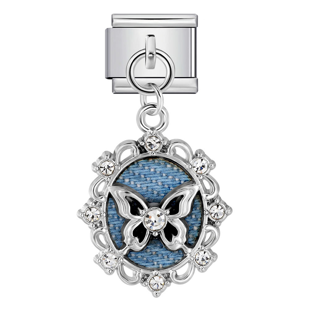 Single hook Italian modular bracelet with blue-black pendant, elastic spliced titanium steel watch strap chain