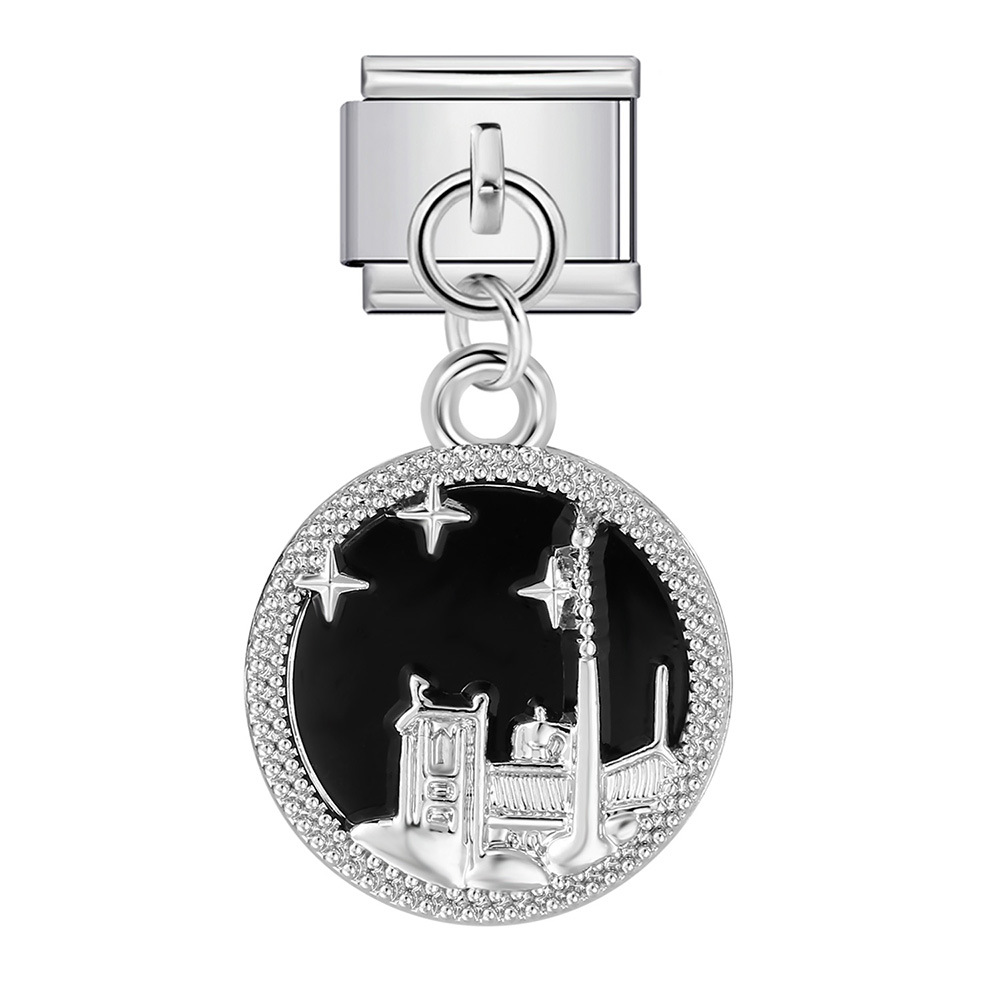 Single hook Italian modular bracelet with blue-black pendant, elastic spliced titanium steel watch strap chain