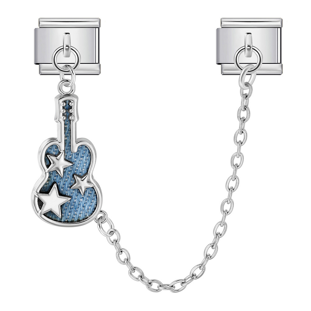 Single hook Italian modular bracelet with blue-black pendant, elastic spliced titanium steel watch strap chain