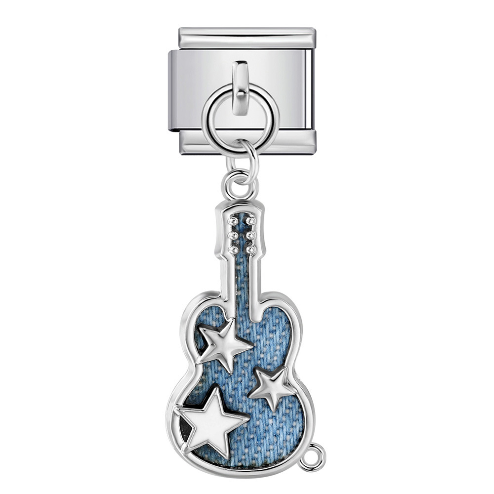 Single hook Italian modular bracelet with blue-black pendant, elastic spliced titanium steel watch strap chain