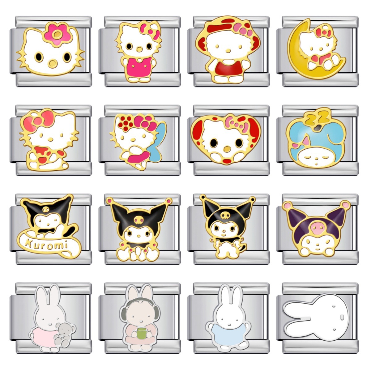 Cute cartoon character Italian modular bracelet, welded gold-plated and oil-dripping DIY stainless steel watch strap chain