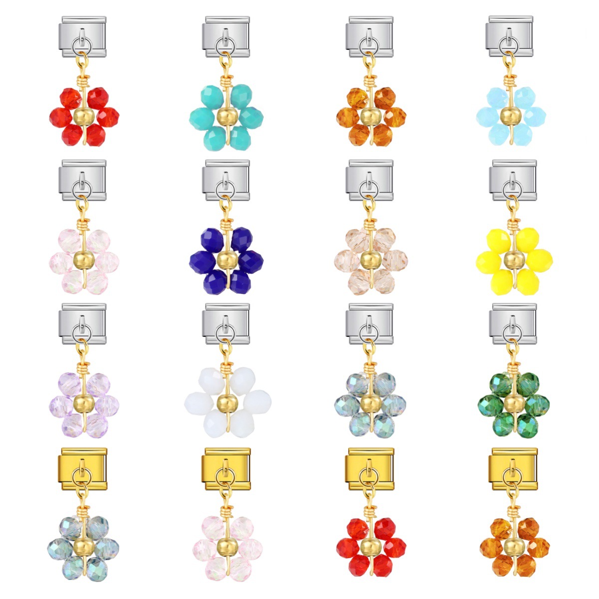New Crystal Bead Flower Pendant Italian Modular Bracelet Hook DIY Titanium Steel Watch Strap Chain Modular Accessories
