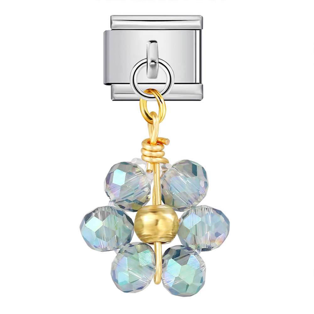 New Crystal Bead Flower Pendant Italian Modular Bracelet Hook DIY Titanium Steel Watch Strap Chain Modular Accessories