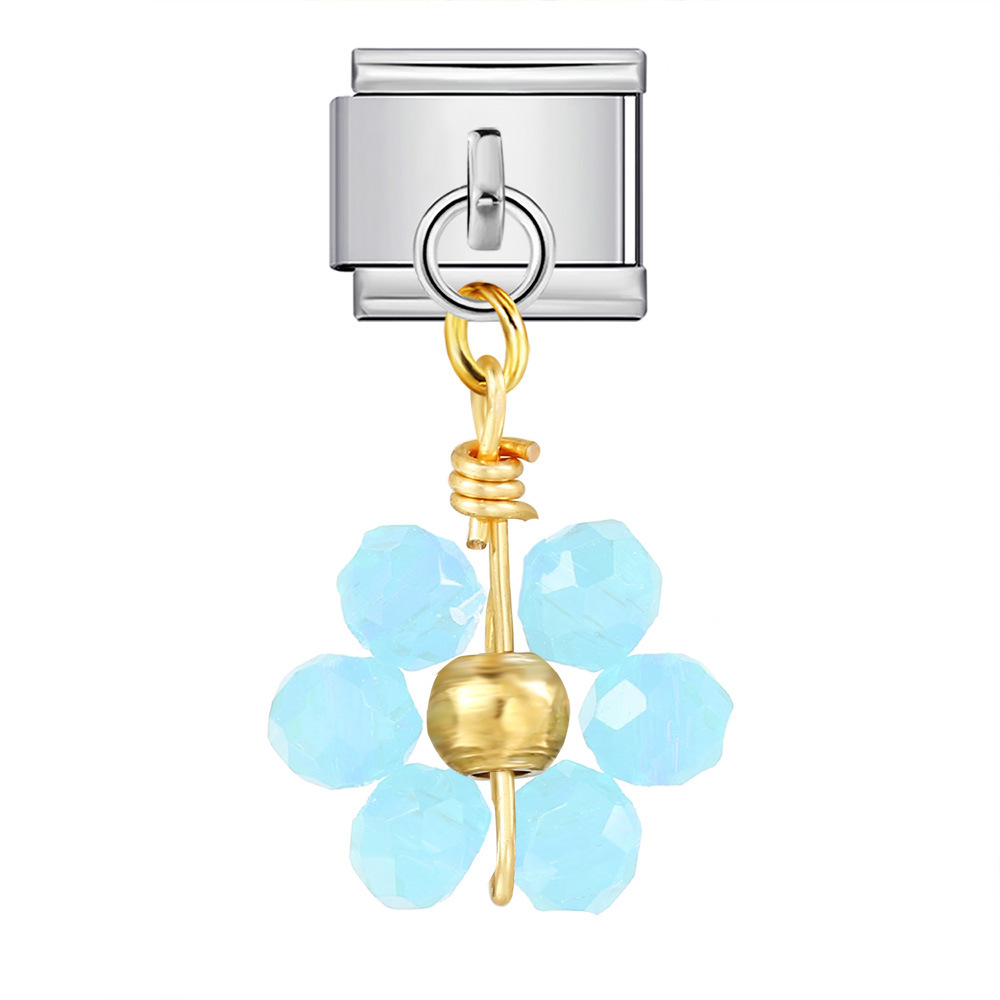 New Crystal Bead Flower Pendant Italian Modular Bracelet Hook DIY Titanium Steel Watch Strap Chain Modular Accessories