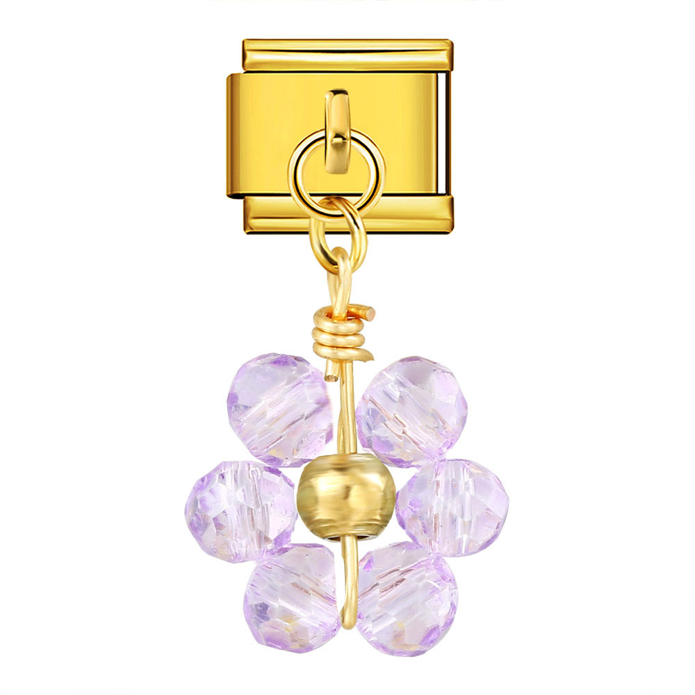 New Crystal Bead Flower Pendant Italian Modular Bracelet Hook DIY Titanium Steel Watch Strap Chain Modular Accessories