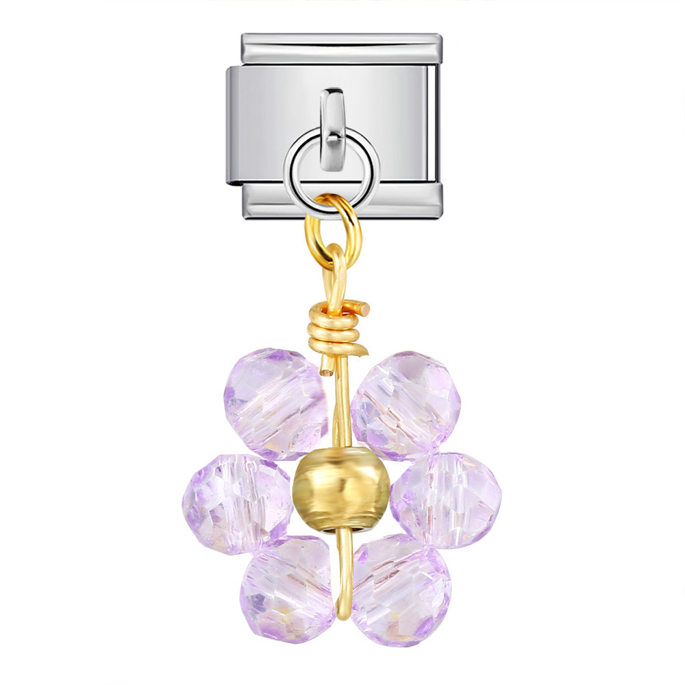 New Crystal Bead Flower Pendant Italian Modular Bracelet Hook DIY Titanium Steel Watch Strap Chain Modular Accessories