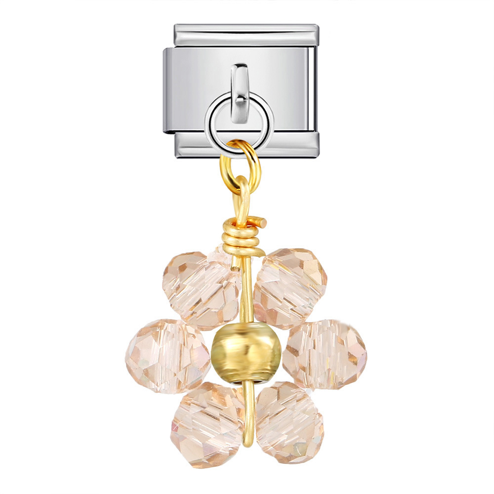 New Crystal Bead Flower Pendant Italian Modular Bracelet Hook DIY Titanium Steel Watch Strap Chain Modular Accessories