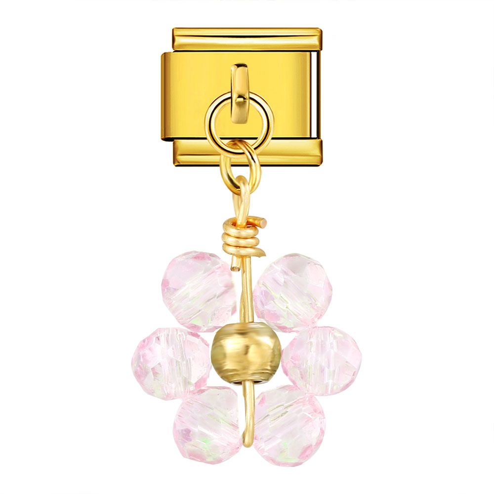 New Crystal Bead Flower Pendant Italian Modular Bracelet Hook DIY Titanium Steel Watch Strap Chain Modular Accessories