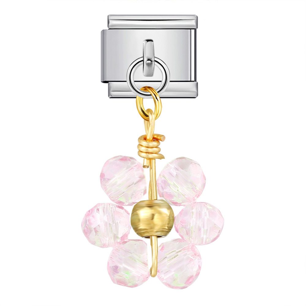 New Crystal Bead Flower Pendant Italian Modular Bracelet Hook DIY Titanium Steel Watch Strap Chain Modular Accessories
