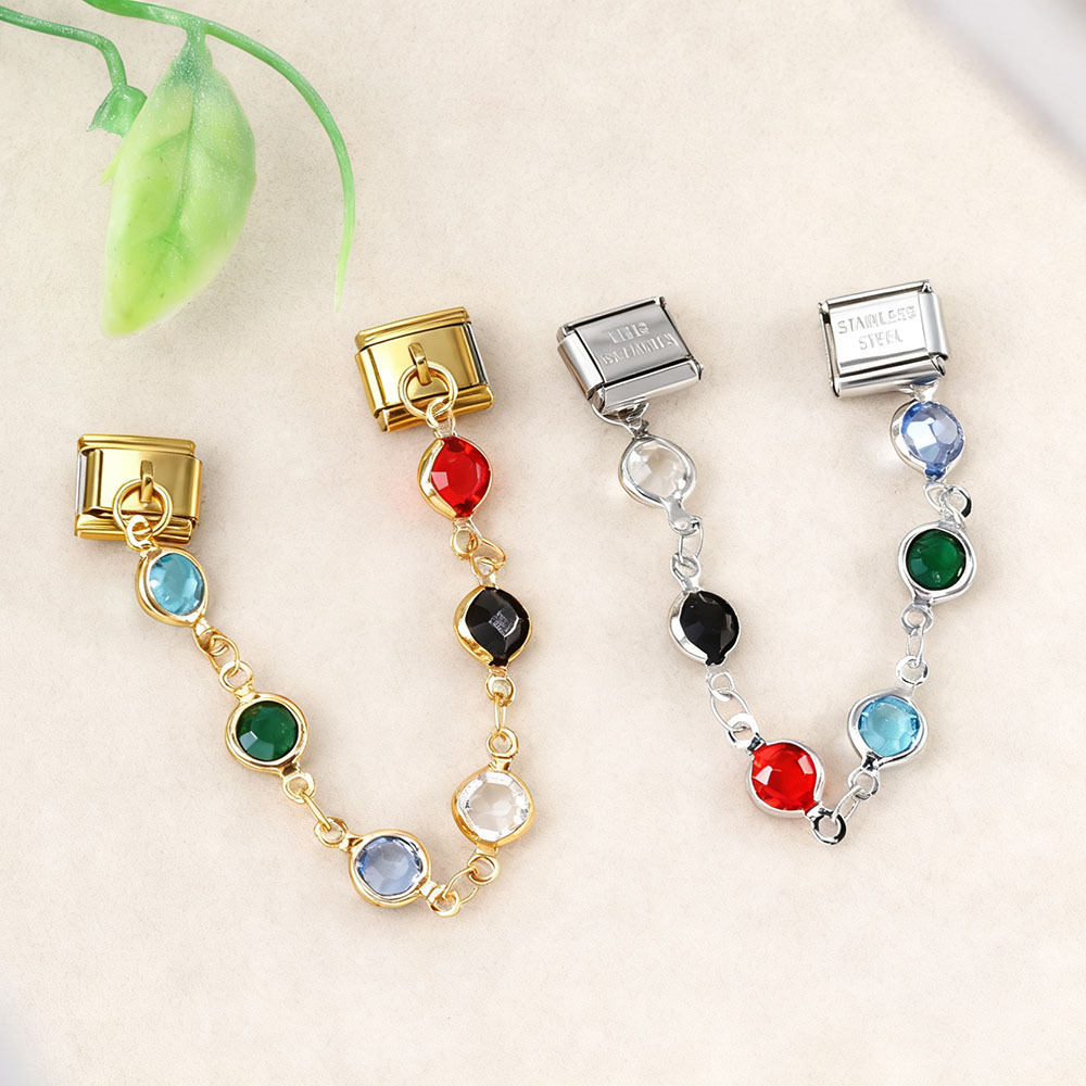Cross-border hot-selling double pendant Italian modular bracelet with flower and evil eye design, stainless steel DIY jewelry.