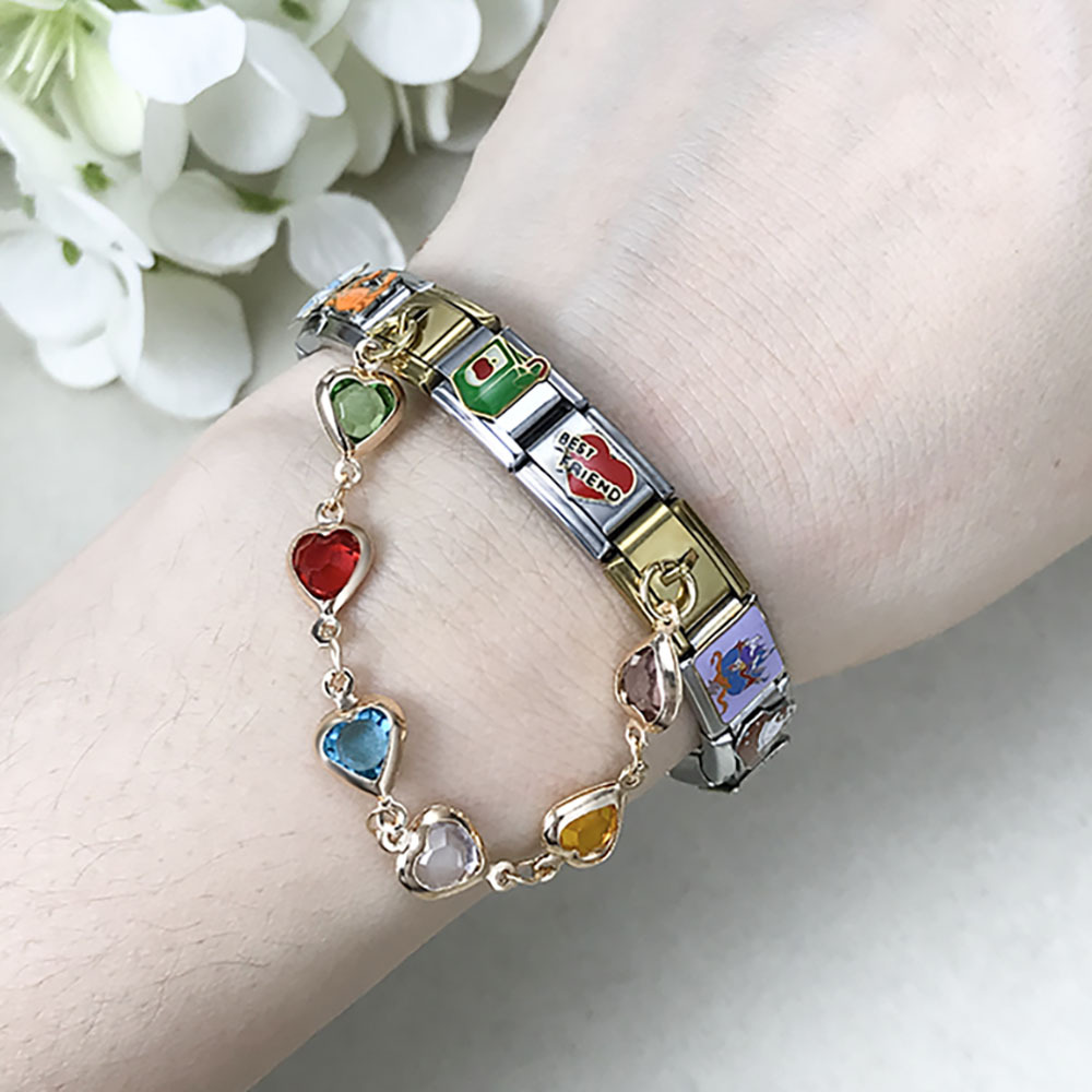 Cross-border hot-selling double pendant Italian modular bracelet with flower and evil eye design, stainless steel DIY jewelry.