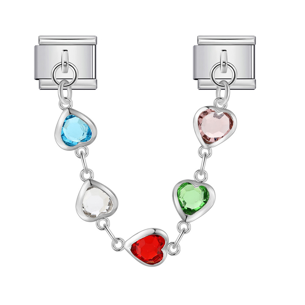 Cross-border hot-selling double pendant Italian modular bracelet with flower and evil eye design, stainless steel DIY jewelry.
