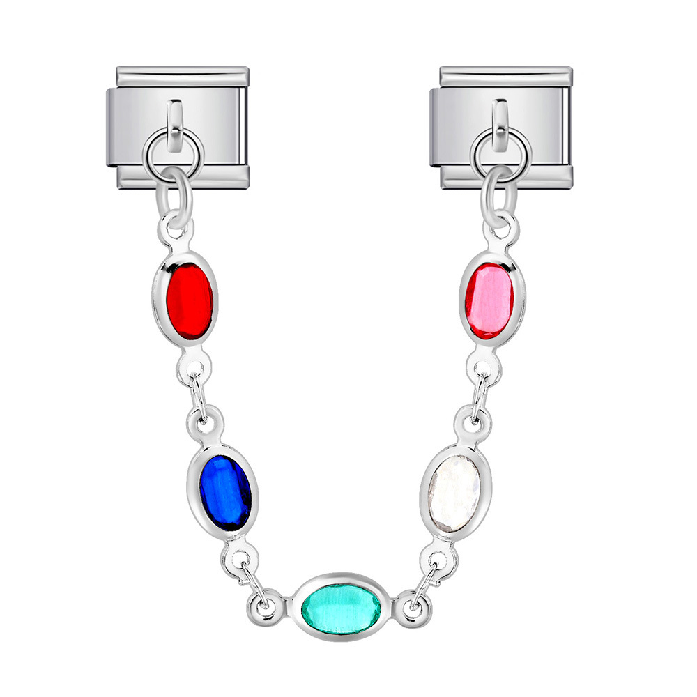 Cross-border hot-selling double pendant Italian modular bracelet with flower and evil eye design, stainless steel DIY jewelry.