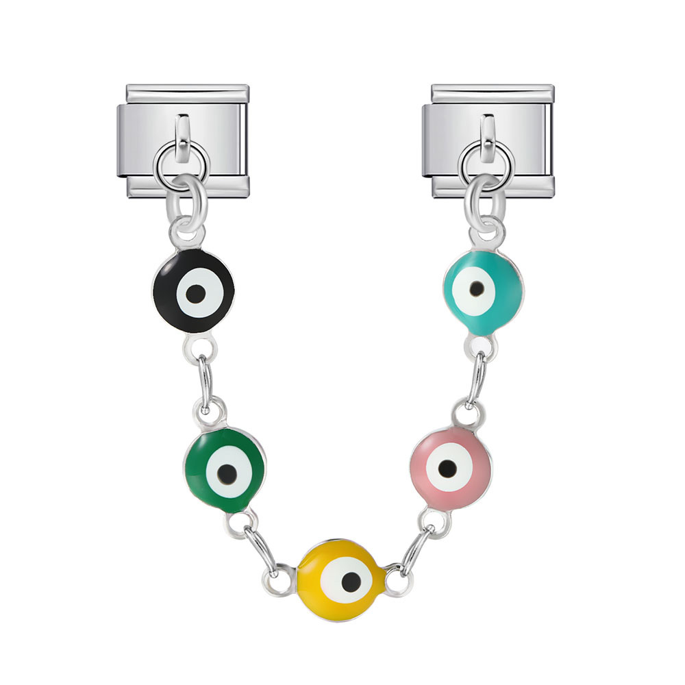 Cross-border hot-selling double pendant Italian modular bracelet with flower and evil eye design, stainless steel DIY jewelry.