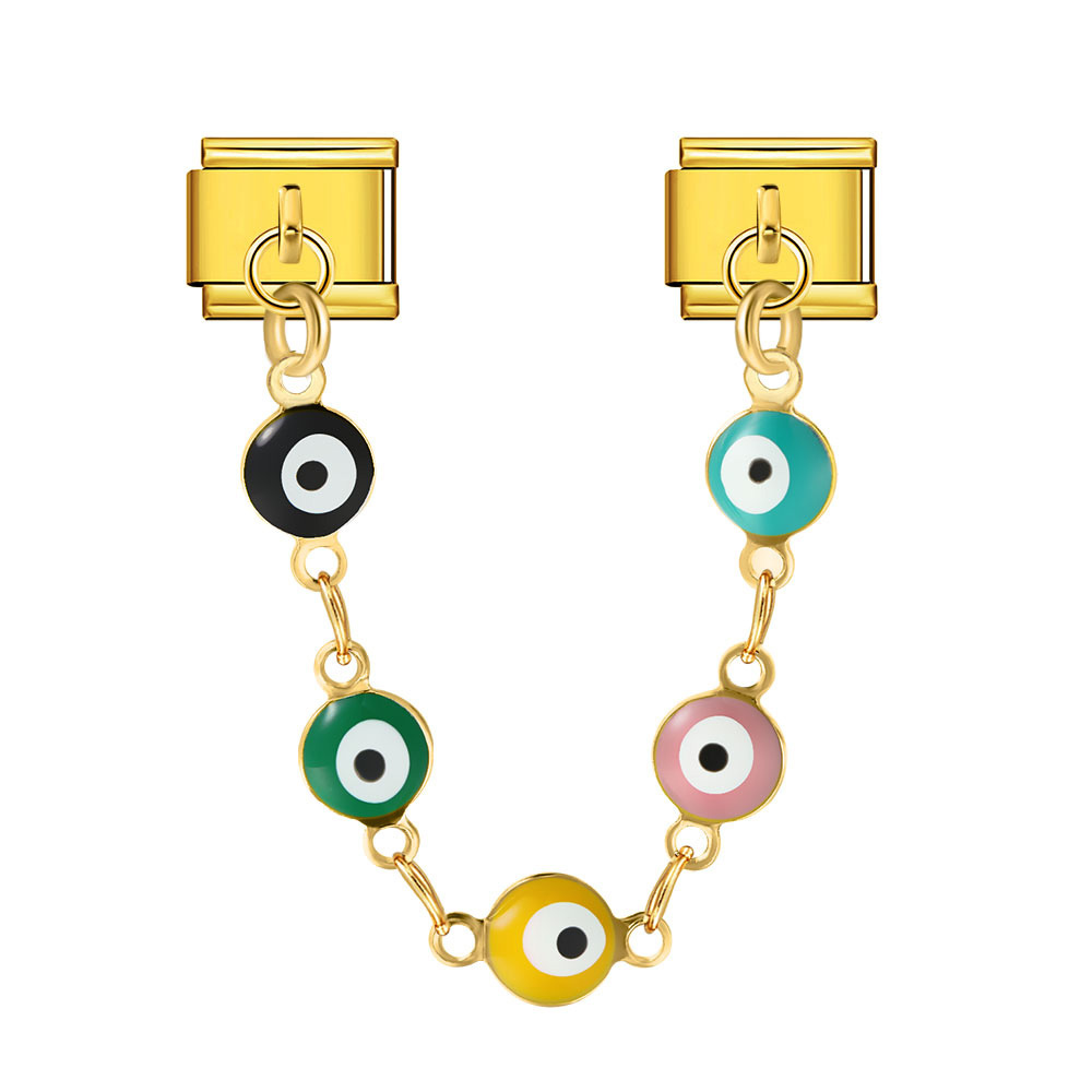 Cross-border hot-selling double pendant Italian modular bracelet with flower and evil eye design, stainless steel DIY jewelry.
