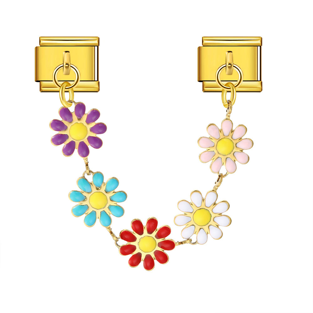 Cross-border hot-selling double pendant Italian modular bracelet with flower and evil eye design, stainless steel DIY jewelry.