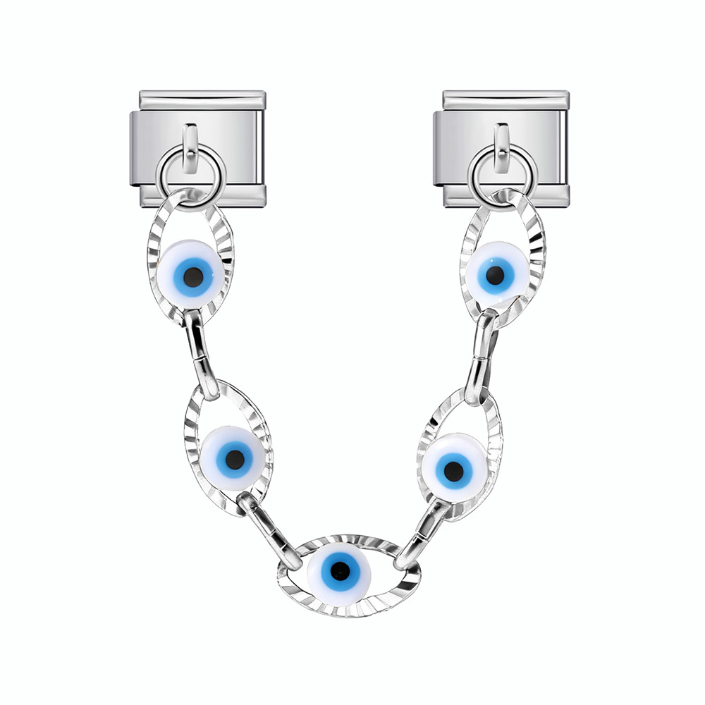 Cross-border hot-selling double pendant Italian modular bracelet with flower and evil eye design, stainless steel DIY jewelry.