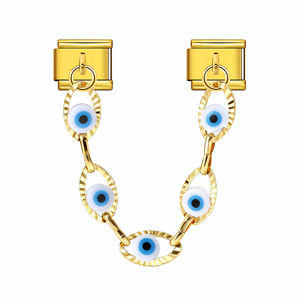 Cross-border hot-selling double pendant Italian modular bracelet with flower and evil eye design, stainless steel DIY jewelry.