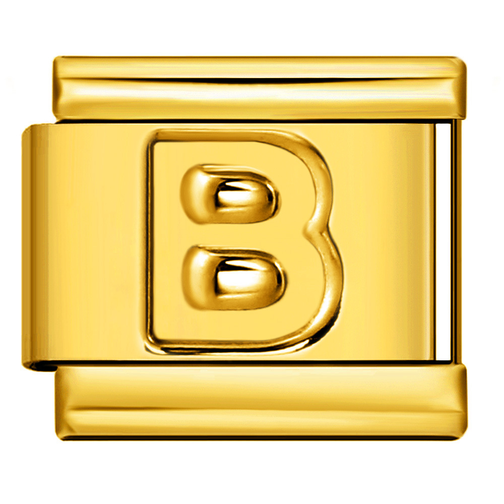 Gold and silver base, concave surface, 26 English letters, titanium steel, handmade DIY Italian modular bracelet, basic chain, module accessories.