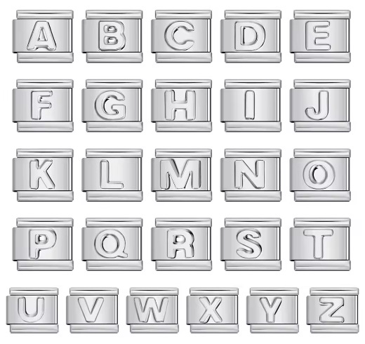 Gold and silver base, concave surface, 26 English letters, titanium steel, handmade DIY Italian modular bracelet, basic chain, module accessories.