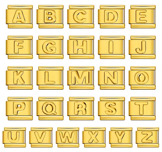 Gold and silver base, concave surface, 26 English letters, titanium steel, handmade DIY Italian modular bracelet, basic chain, module accessories.