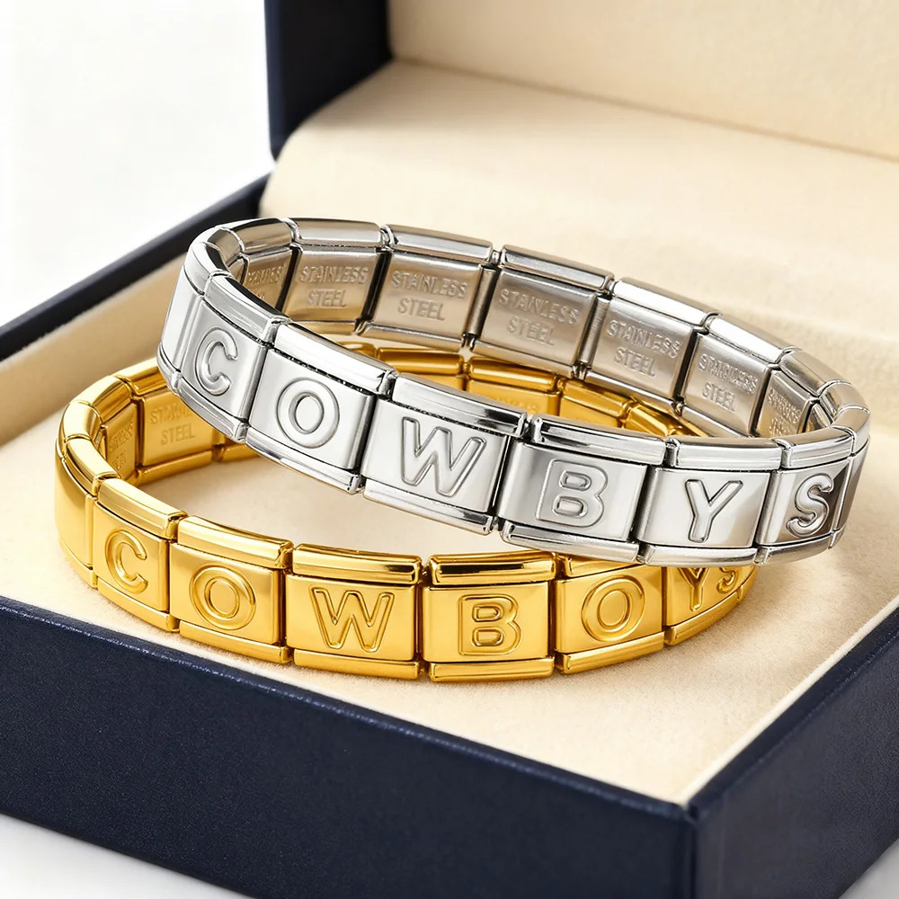 Gold and silver base, concave surface, 26 English letters, titanium steel, handmade DIY Italian modular bracelet, basic chain, module accessories.
