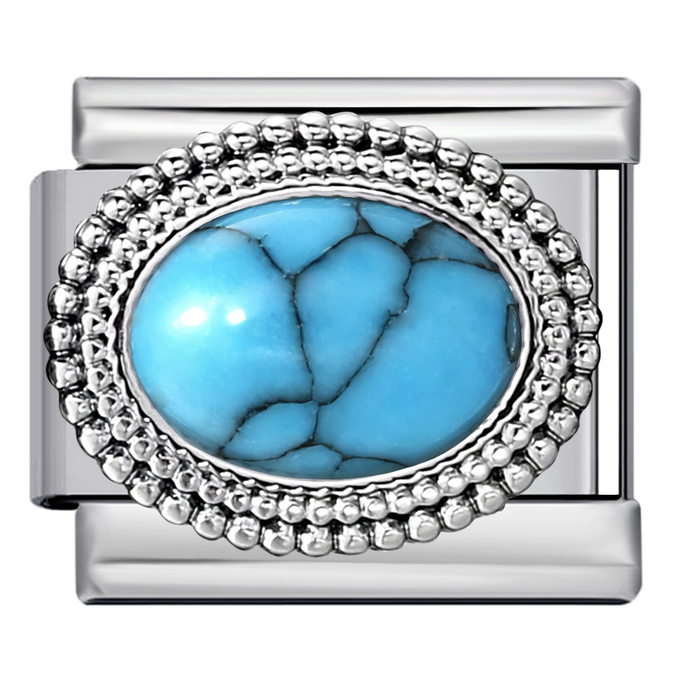 New Hot Selling Oval Colored Turquoise Cat's Eye Stone Italian Modular Bracelet Welding DIY Stainless Steel Bracelet