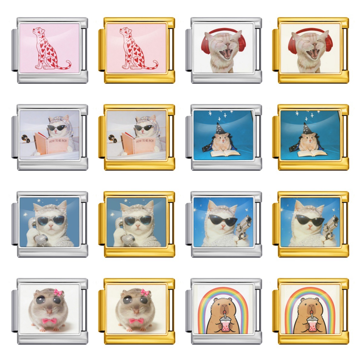 Cute Cat Series Italian Modular Bracelet, Multifunctional Stainless Steel DIY Free Combination Modular Accessories