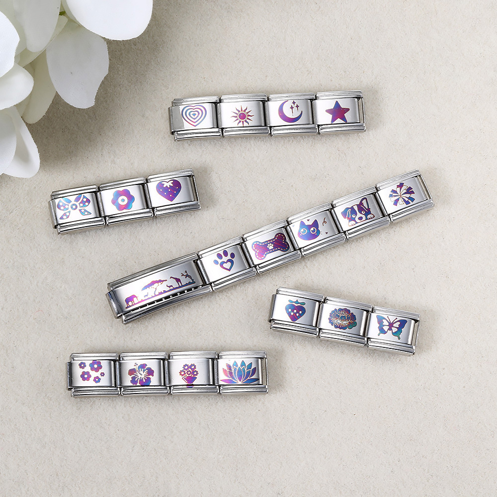 UV laser engraving pattern Italian modular bracelet stainless steel DIY elastic watch strap chain splicing jewelry