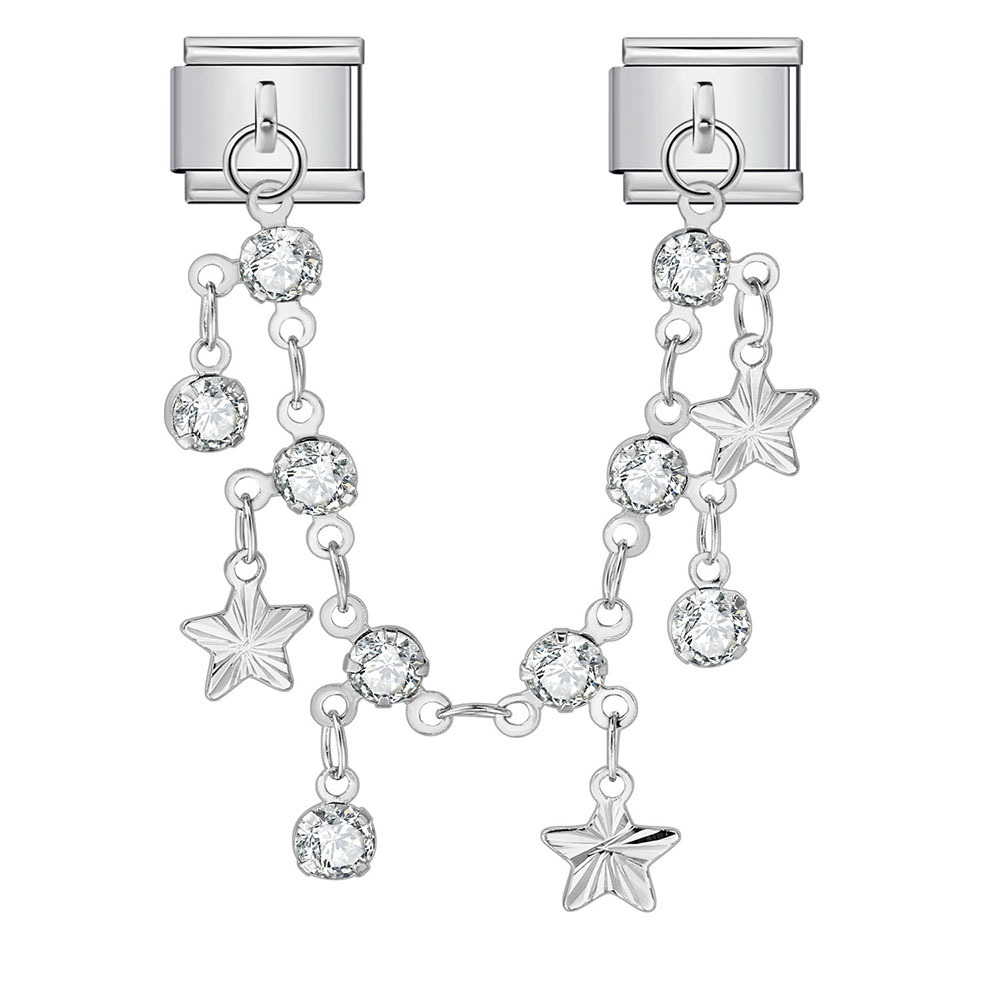 Butterfly and star-shaped pendant Italian modular bracelet stainless steel double hook DIY elastic bangle accessory