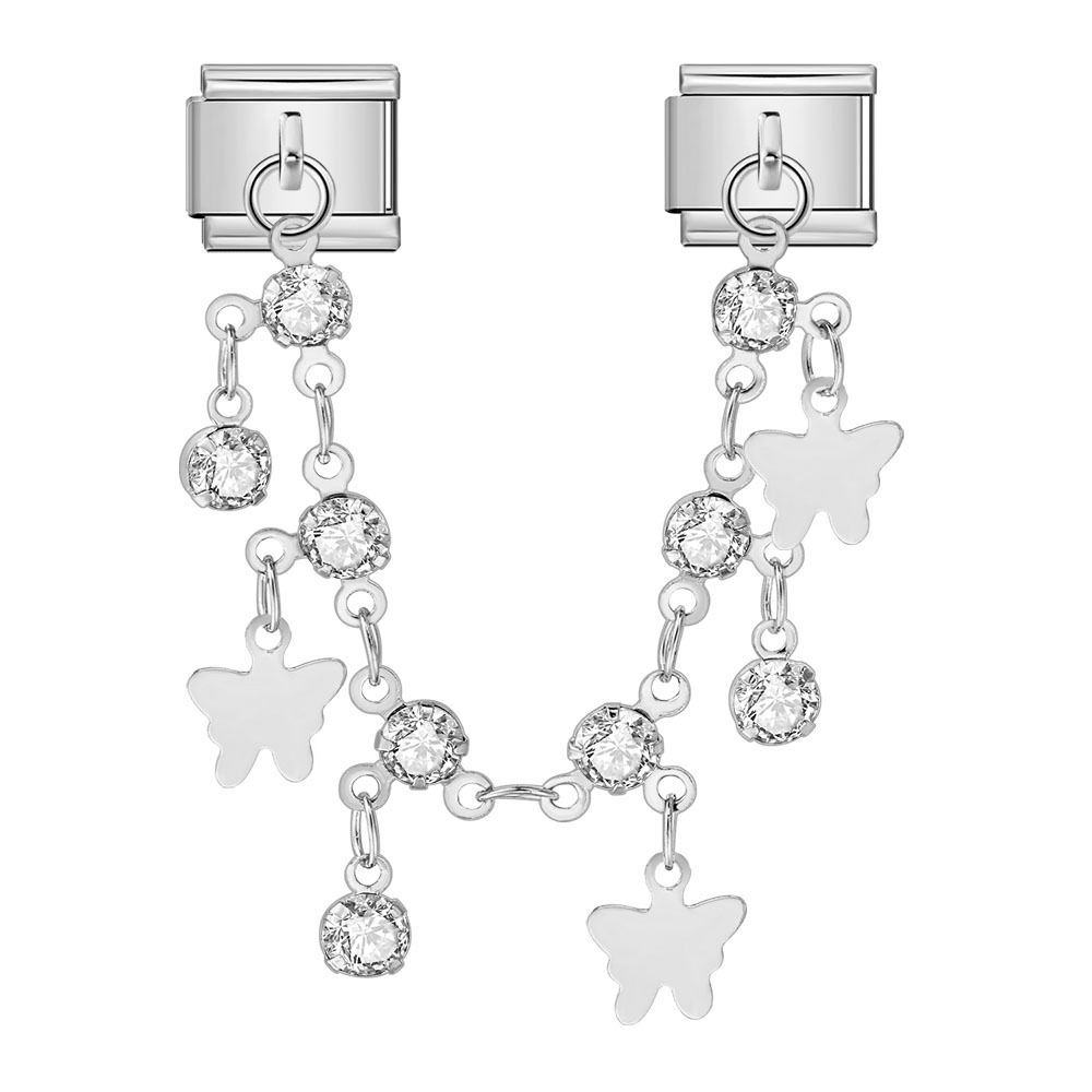 Butterfly and star-shaped pendant Italian modular bracelet stainless steel double hook DIY elastic bangle accessory