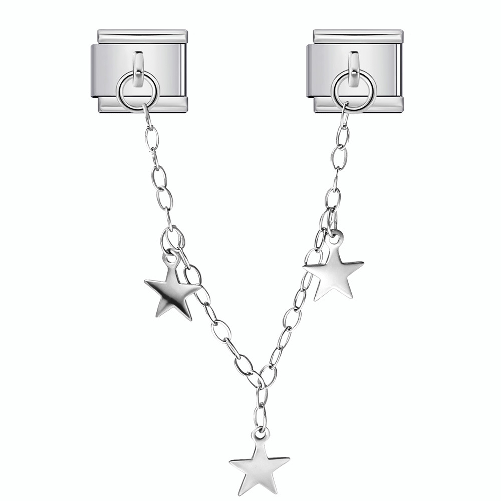 Butterfly and star-shaped pendant Italian modular bracelet stainless steel double hook DIY elastic bangle accessory