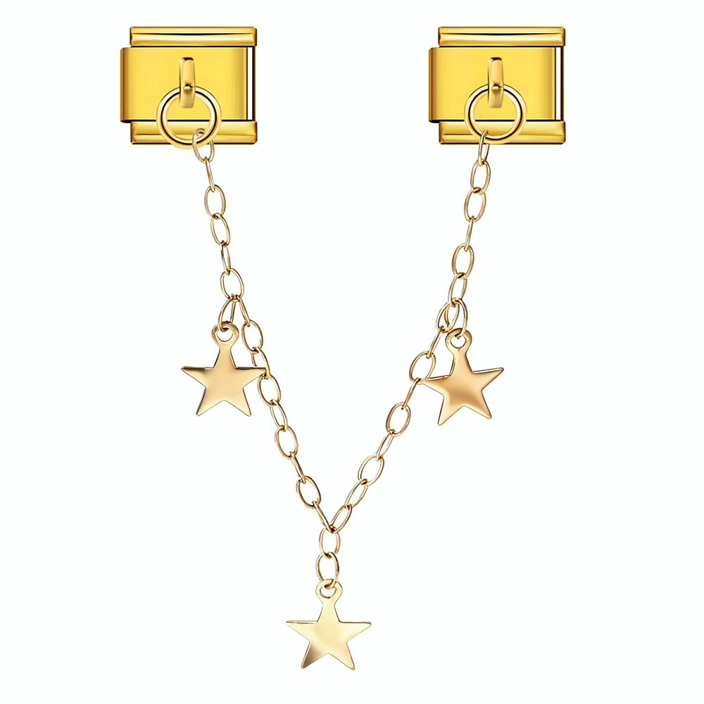 Butterfly and star-shaped pendant Italian modular bracelet stainless steel double hook DIY elastic bangle accessory
